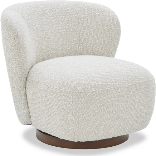 Zola Swivel Accent Chair in Textured Pearl Off White Fabric & Wood